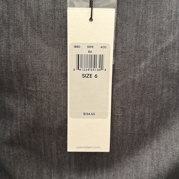 Calvin Klein Denim Faux Wrap dress with button and waist tie detail - Picture 3 of 5